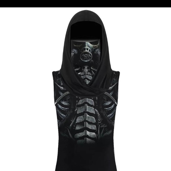 M Black goth sleeveless tank hoodie face mask top - Picture 5 of 9